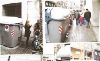 Colage de fotografies que mostren la mala ubicació d'aquests contenidors