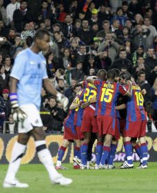 El Barça celebra el gol decisivo frente al Ceuta