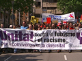 Capçalera de la manifestació d'Unitat contra el Feixisme i el Racisme a l'Hospitalet