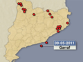 Mapa de llocs on hi ha hagut terratrèmols a Catalunya els últims temps.