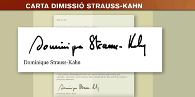 Carta de dimissió de Dominique Strauss-Kahn.