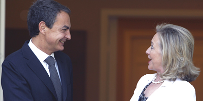 Zapatero i Clinton abans de la reunió a la Moncloa