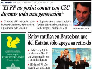 La Vanguardia obria en portada amb l'entrevista a Mas el 6 de novembre del 2005 · 
