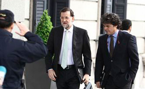 Mariano Rajoy arribant al Congrés amb Jorge Moragas