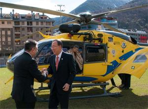 Ban Ki-moon, arribant a Andorra. FOTO: Govern d'Andorra. · 