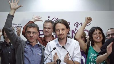 Alguns dels candidats de Podemos que aniran al Parlament Europeu diumenge a Madrid. EFE