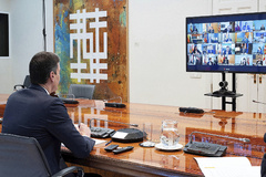 Pedro Sánchez, el domingo, durante la videoconferencia con los presidentes autonómicos.