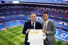 Florentino y Hazard, durante la presentación del belga en 2019.