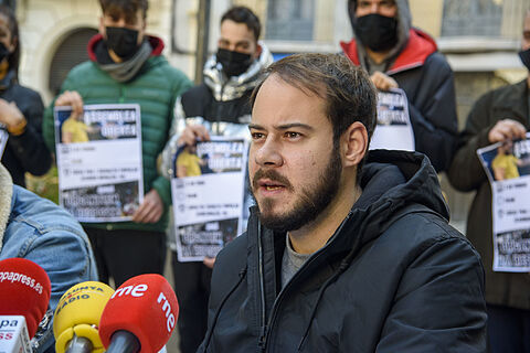 Pablo Hasel comparece ante los medios en Lérida, el pasado día 1 de febrero.