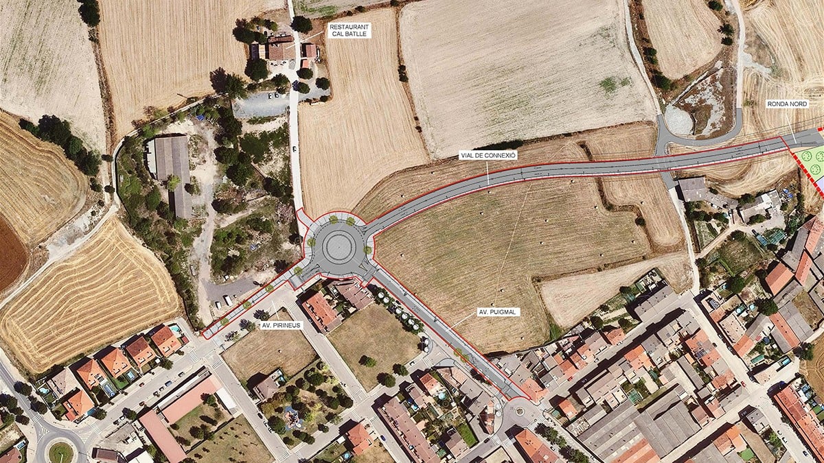 Imatges de la connexió de la nova zona industrial amb la rotonda que unirà avinguda Pirineus i avinguda Puigmal.
