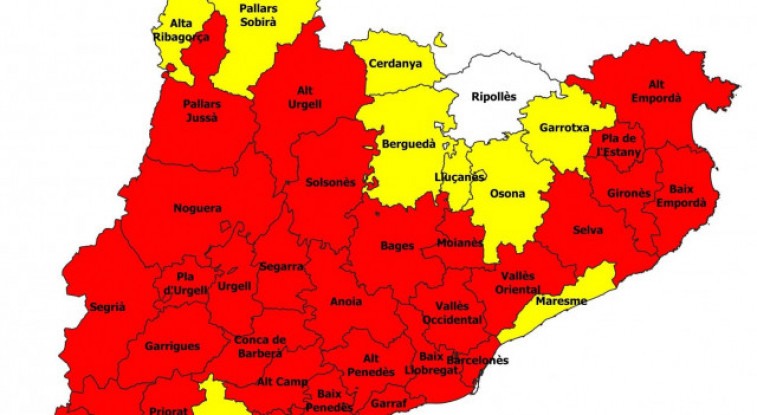 32 comarques catalanes en risc alt per incendi aquest diumenge